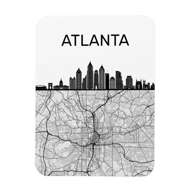 Íman Atlanta Georgia City Skyline Com Mapa (Vertical)