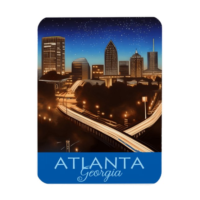 Íman Atlanta Georgia Skyline Blue e Dourada Noite (Vertical)