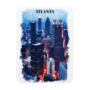 Íman Atlanta Georgia Skyline City View Watercolor