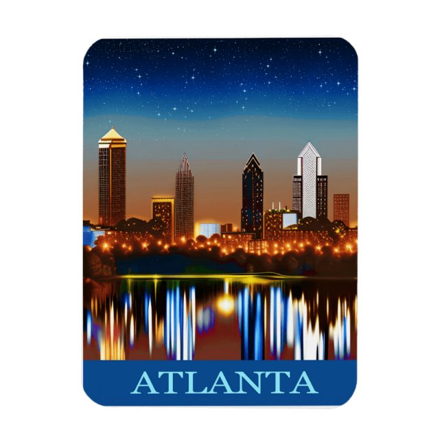 Íman Atlanta Skyline by Night com Reflexões (Vertical)