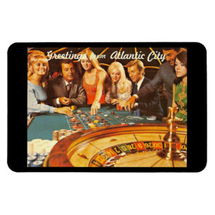 Íman Atlantic City NJ, Jogo, Roulette, Retro Postc