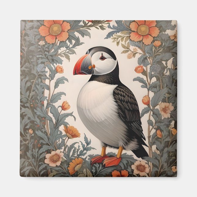 Íman Atlantic Puffin William Morris Inspirou Floral (Frente)