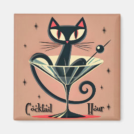 Íman Atomic Futuristic Space Age Black Cat Martini