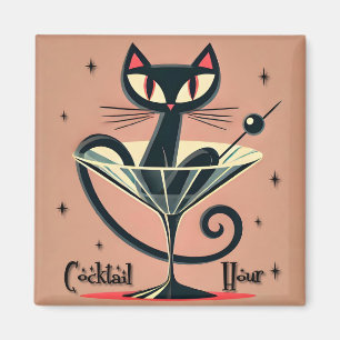 Íman Atomic Futuristic Space Age Black Cat Martini