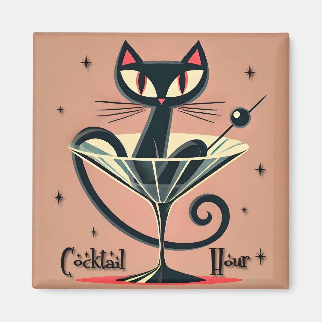 Íman Atomic Futuristic Space Age Black Cat Martini (Frente)