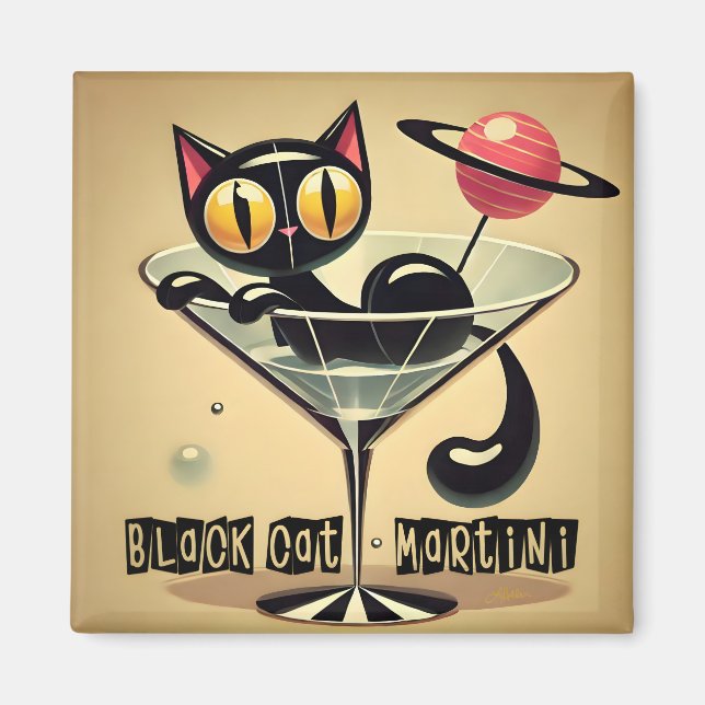 Íman Atomic Futuristic Space Age Black Cat Martini (Frente)