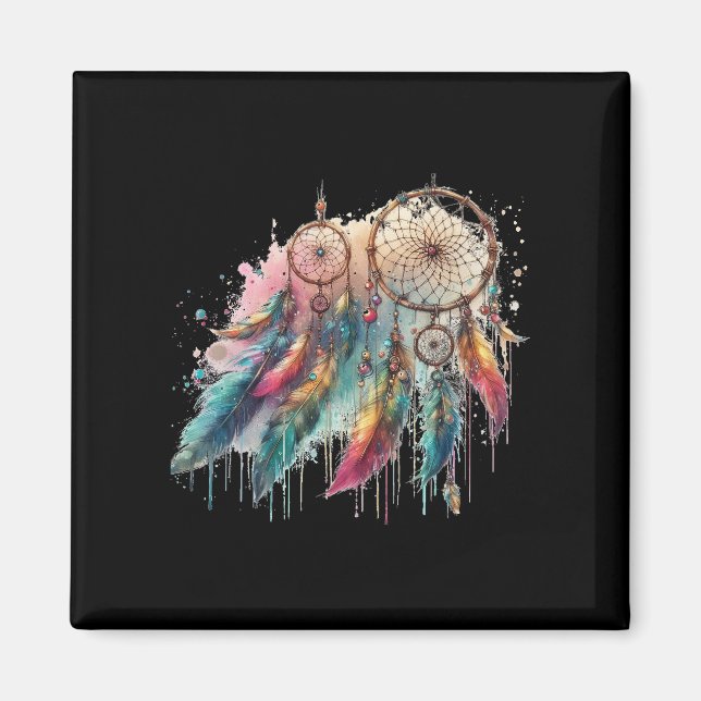 Íman attrapes-rêves et plumes multicolores (Frente)