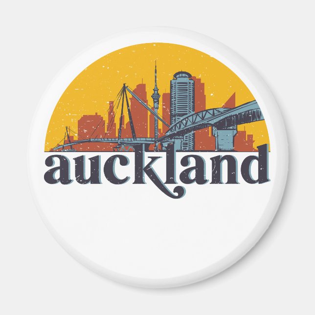 Íman Auckland Nova Zelândia Retro City Skyline Cityscap (Frente)