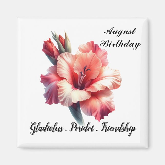 Íman August Birthstone Peridot e Gladiolus (Frente)