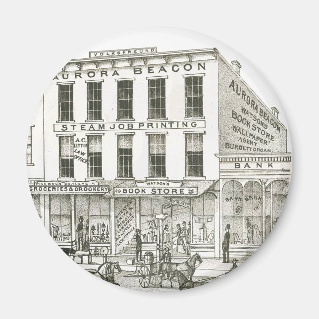 Íman Aurora Illinois Aurora Beacon News 1871 Stone Lith (Frente)