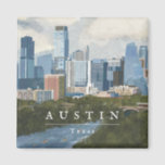 Íman Austin Skyline Painted Art Impressão<br><div class="desc">Pintado Austin,  na cidade do Texas,  ilustrado por Shelby Allison.</div>