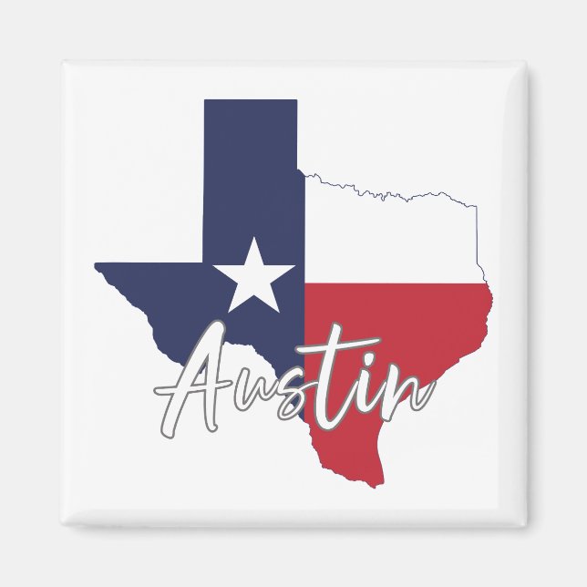 Íman Austin, Texas Flag Map Magnet (Frente)