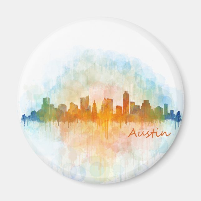 Íman Austin Texas skyline watercolor v4 (Frente)