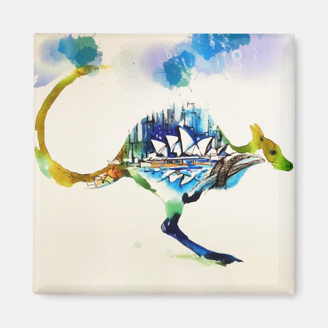 Íman Austrália City Skyline Viagem Love Watercolor (Frente)