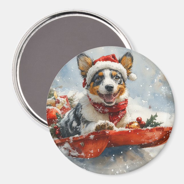 Íman Australian Cattle em Trenó Deixe Nevar Natal (Front/Back)