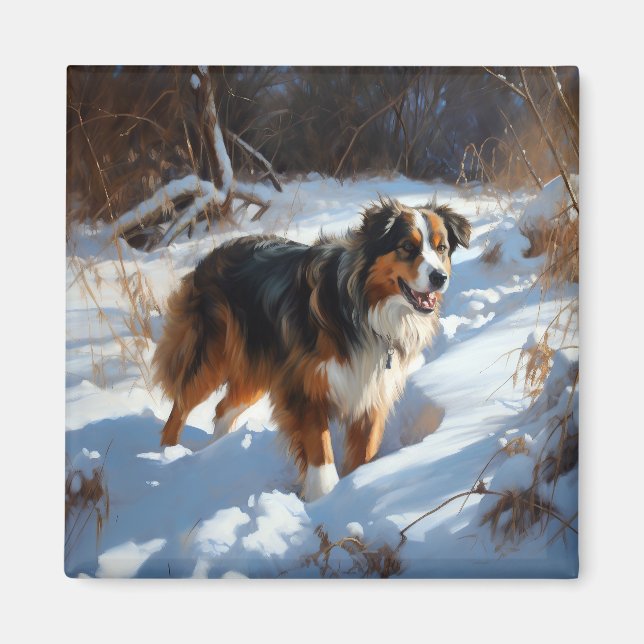 Íman Australian Shepherd Deixe Cair a Neve Natal (Frente)