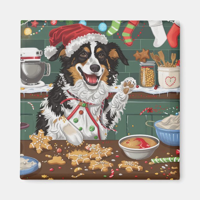 Íman Australian Shepherd Feriado de Confeitaria de Nata (Frente)