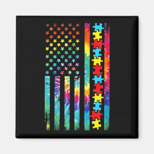 Íman Autismo American Flag Tie Dye Autismo Sensibilizaç