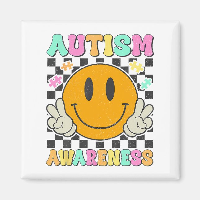 Íman Autismo Consciência Quebra-cabeça Piece Sorria Fac (Frente)