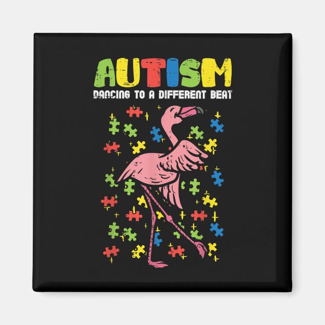 Íman Autismo Dançando Diferente Bata Flamingo Cute (Frente)
