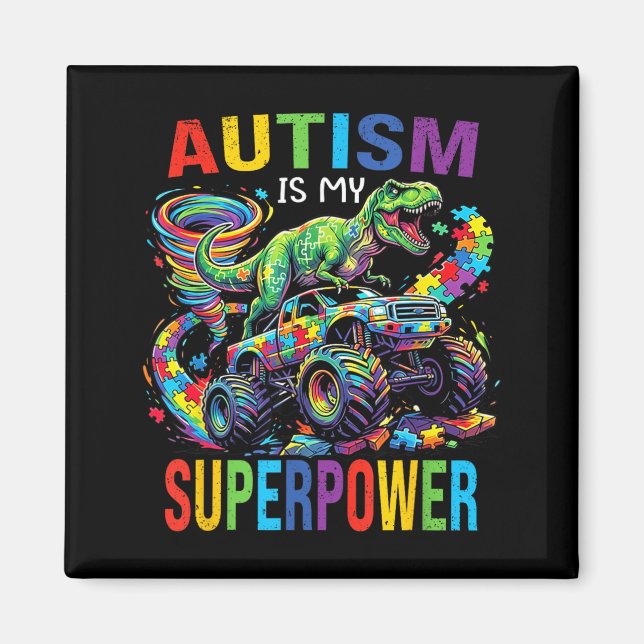 Íman Autismo é Dinossauro Superpoder T Rex Caminhão Puz (Frente)