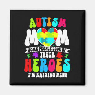Íman Autismo Mamãe Groovy Heart Quebra-cabeça Autismo C
