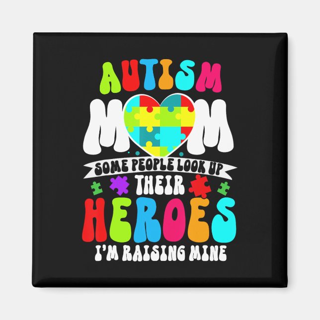 Íman Autismo Mamãe Groovy Heart Quebra-cabeça Autismo C (Frente)