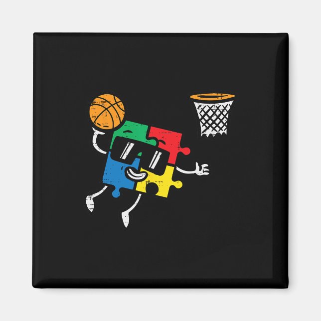 Íman Autismo Quebra-cabeça Bysketbyll Dunk Awarness Tod (Frente)