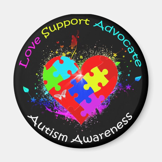 Íman Autismo Quebra-cabeça no coração (Frente)