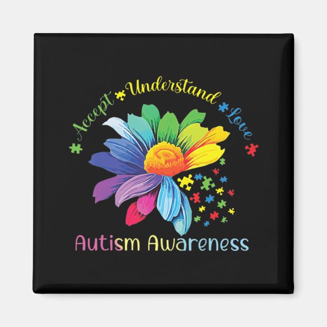 Íman Autismo Sensibilização Accept Girassol Compreende  (Frente)