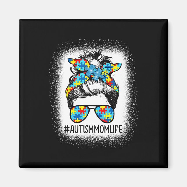 Íman Autismo Sensibilização Autismo Mãe Cabelo Mensagei (Frente)