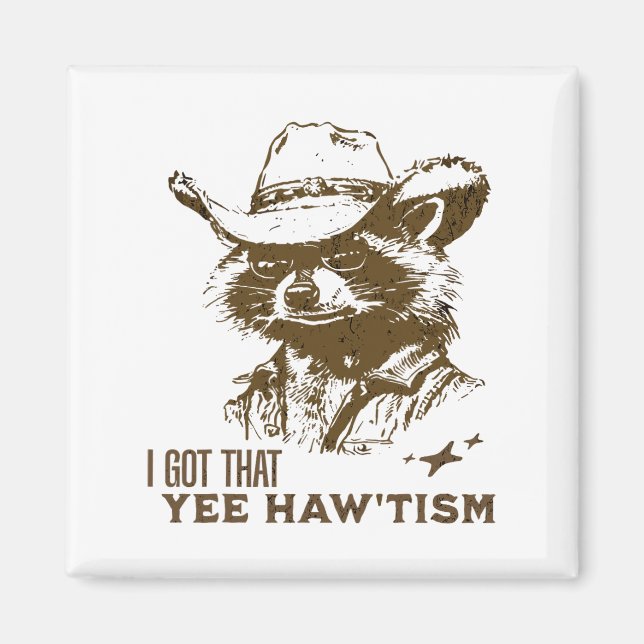 Íman Autismo Sensibilização Cowboy Raccoon Eu Tenho Aqu (Frente)