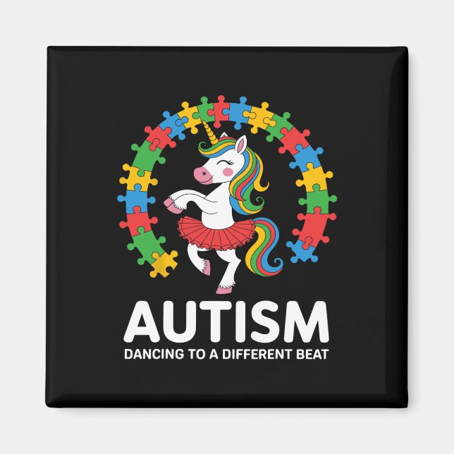 Íman Autismo Unicórnio Dançando No Compasso Diferente C (Frente)