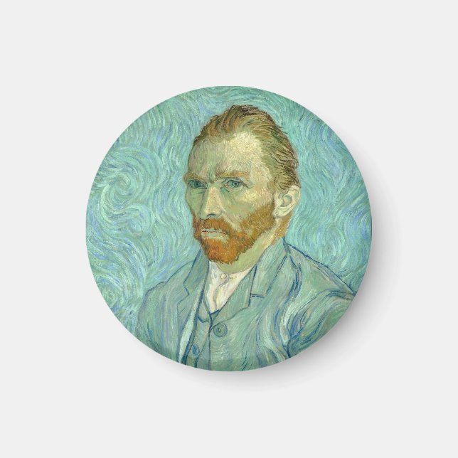 Íman Autorretrato de Vincent Van Gogh com Fundo Azul (Frente)