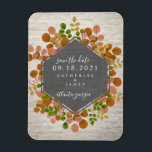 Íman Autumn Botanic Brick Casamento Salvar A Data<br><div class="desc">Um elegante casamento rústico salve o ímã de datas com um design de folhagem botânico no outono com fundo preto e branco. Procure por convites de casamento e outros itens de coordenação na Paperie de Jill.</div>