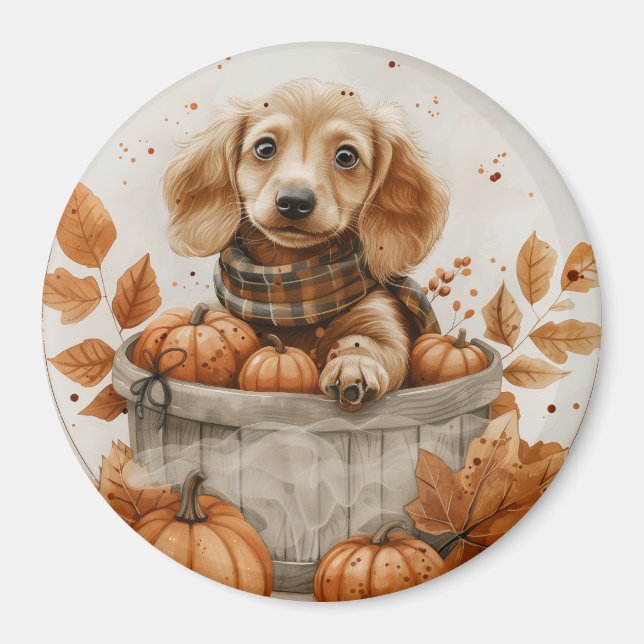 Íman Autumn Dachshund Dogs Pumpkin (Frente)