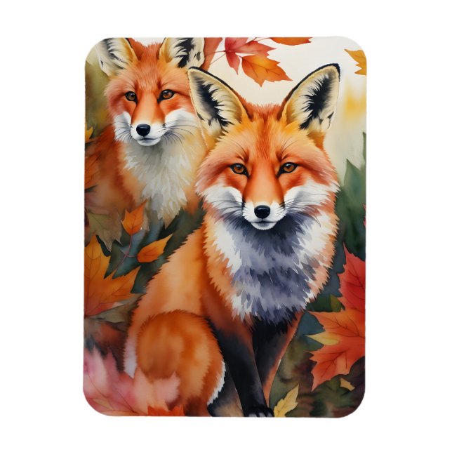 Íman Autumn Foxes Watercolor (Vertical)