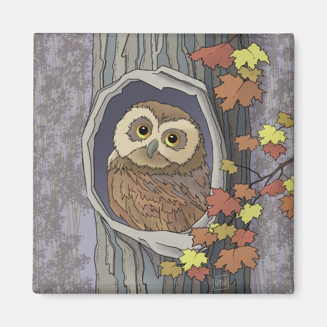 Íman Autumn Owl e Fall Colors Magnet (Frente)