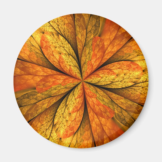 Íman Autumn Plant, Modern Abstrato Fractal Art Leaf (Frente)