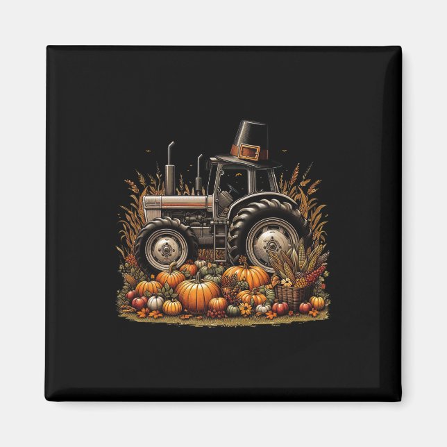 Íman Autumn Pumpkin Fall Trator de Ação de Graças Mulhe (Frente)
