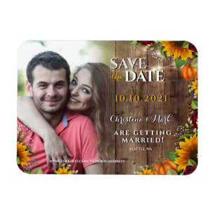 Íman Autumn Pumpkin Rustic Rosa Sunflower Photo Magnet