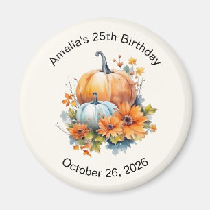 Íman Autumn Pumpkins com Flores e Folhagem Aniversário