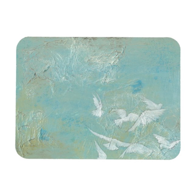 Íman Aves Brancas Voando Através Do Céu Azul (Horizontal)