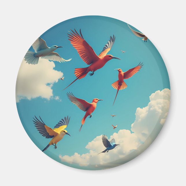Íman Aves coloridas num céu azul (Frente)