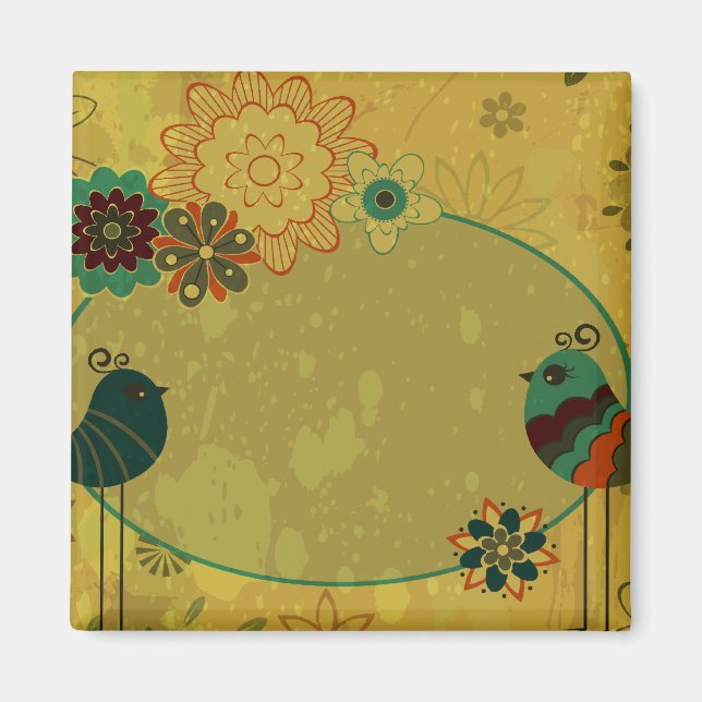 Íman aves de capoeira e design floral (Frente)