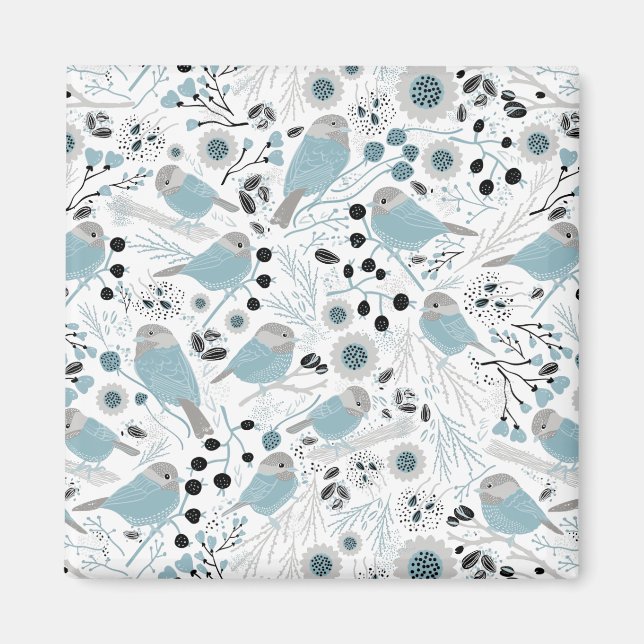 Íman Aves de frango, brancas, Cinzas, flores, cerejas (Frente)