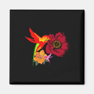 Íman Aves Hummingbird Alimentando-se de Flores Arte Grá