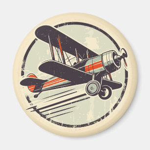 Íman Aviador Biplano Verde e Vermelho Vintage
