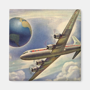 Íman Avião Vintage Voando ao redor do mundo em nuvens