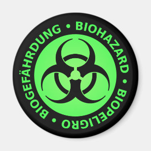 Íman Aviso de perigo biológico trilingual verde